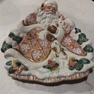 Fitz and Floyd Winter Forest Santa Plate with Pink and Gold Accents